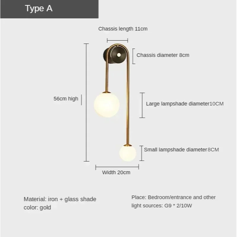 Home Deco Gold Glass Ball Wall Lamp