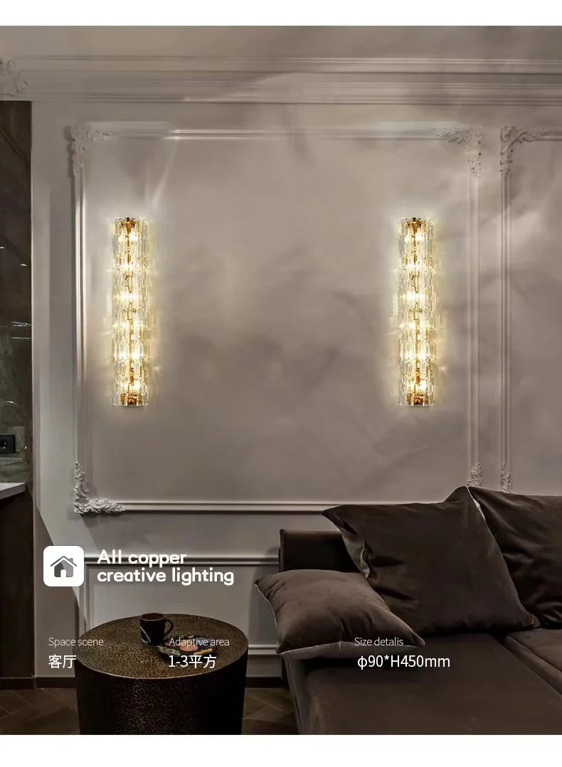 Home Deco Luxury Crystal Copper Wall Lamp