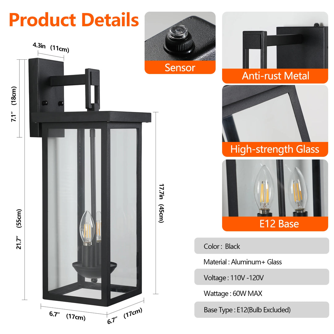 Home Deco 22" Outdoor Wall Lantern with Dusk to Dawn Sensor