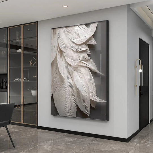 Affiche sur toile moderne avec plumes noires et blanches d'Astrid