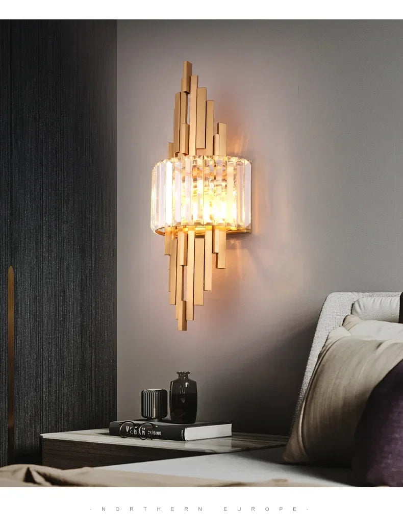 Home Deco Champagne Gold Crystal Wall Lamp