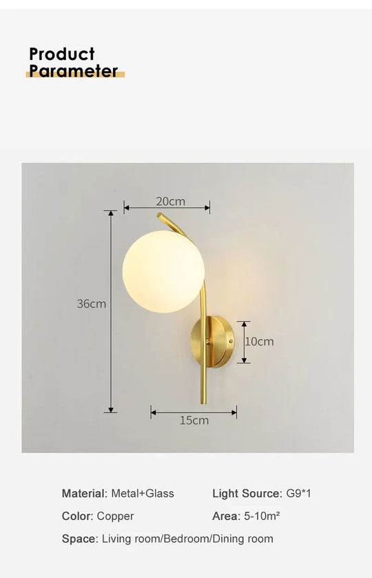 Home Deco Frosted Glass Ball Wall Lamp