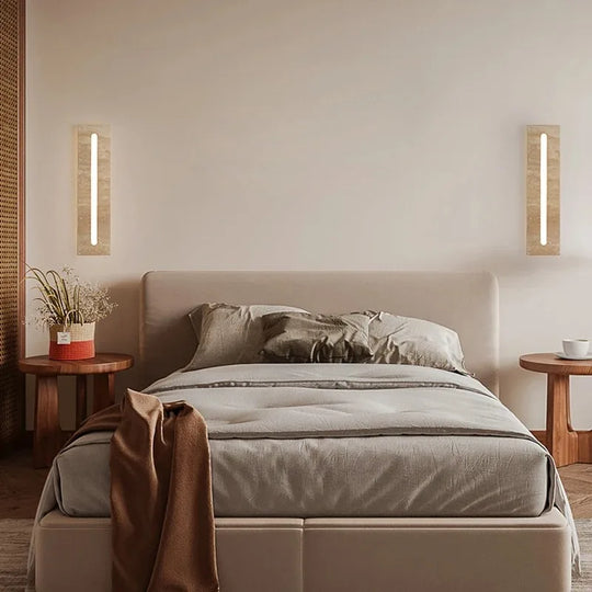 Home Deco Travertine Rectangular Stone Wall Lamp