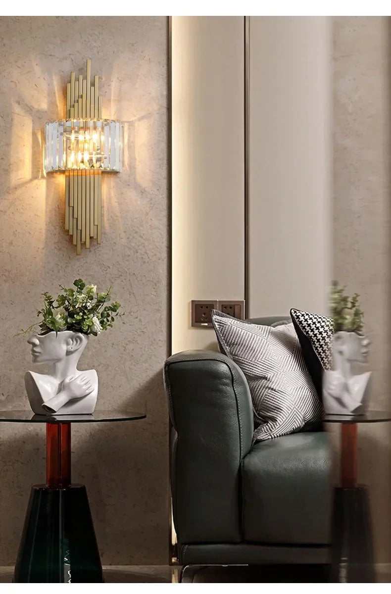 Home Deco Champagne Gold Crystal Wall Lamp