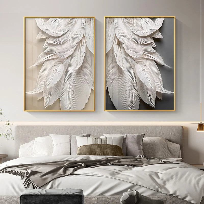 Affiche sur toile moderne avec plumes noires et blanches d'Astrid