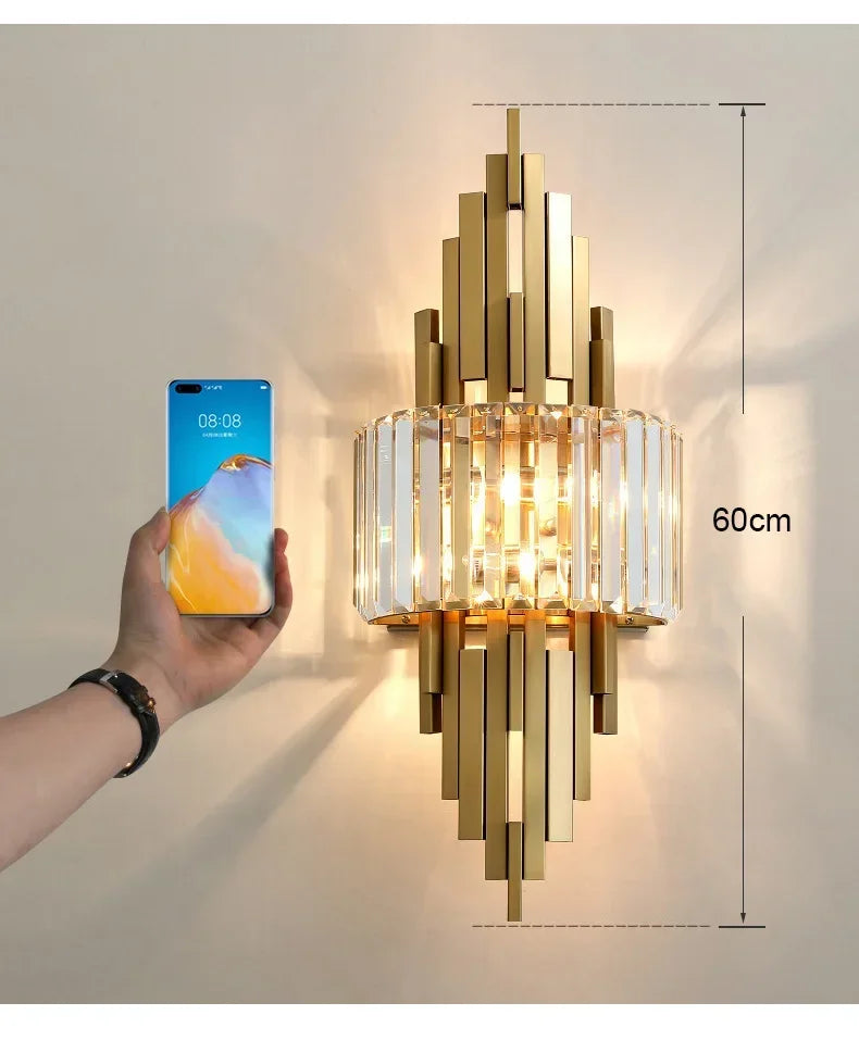 Home Deco Champagne Gold Crystal Wall Lamp