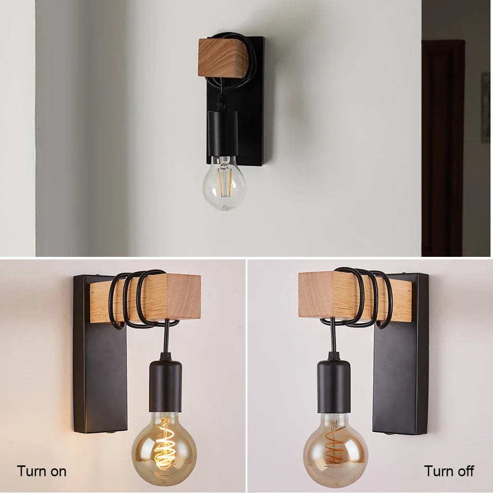 Home Deco Nordic Iron Wood Wall Lamp