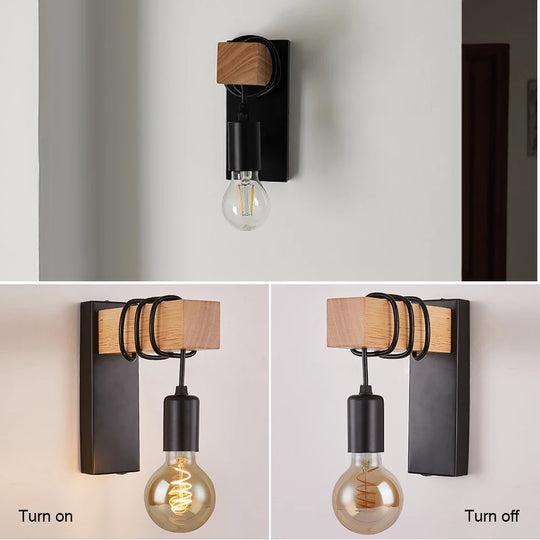 Home Deco Nordic Iron Wood Wall Lamp
