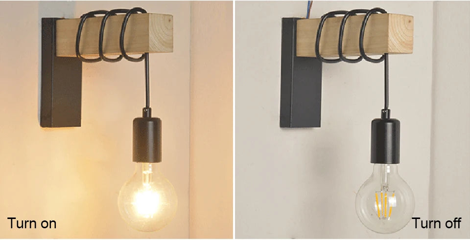 Home Deco Nordic Iron Wood Wall Lamp