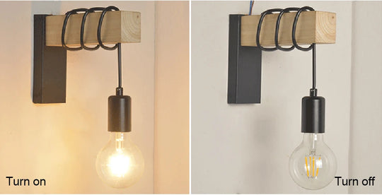 Home Deco Nordic Iron Wood Wall Lamp