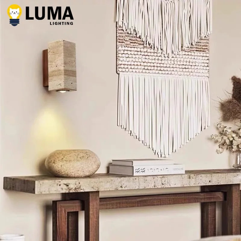 Home Deco Yellow Travertine Stone Wall Lamp