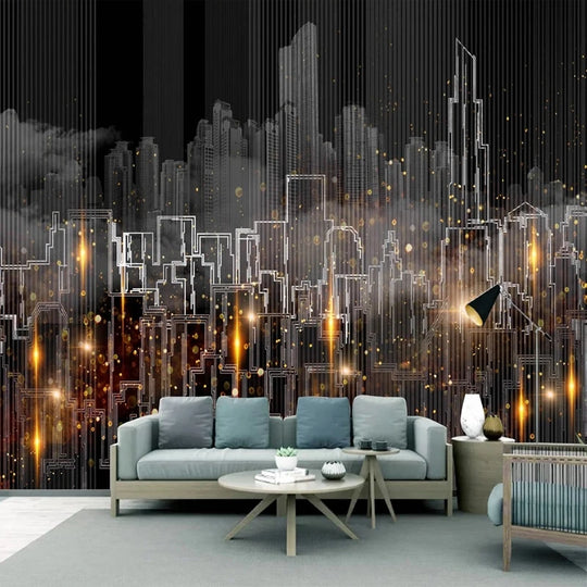 Christina Custom Mural Hand Painted Modern Night City View Wallpaper