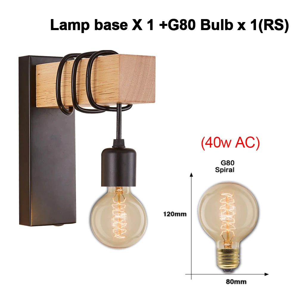 Home Deco Nordic Iron Wood Wall Lamp