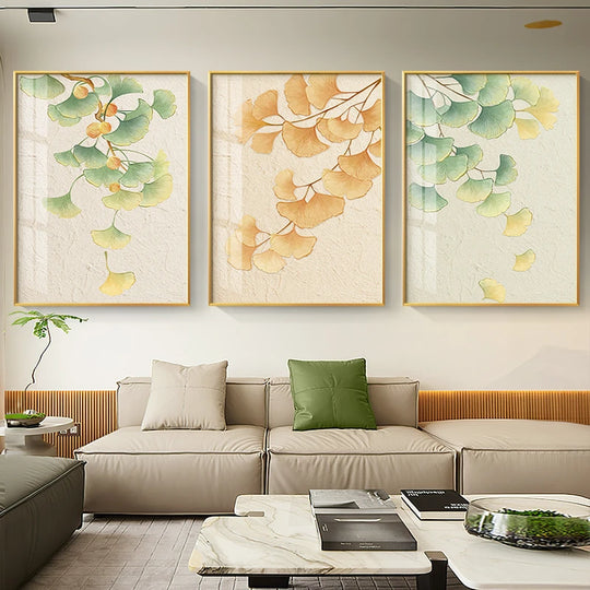 Azalea Green Yellow Ginkgo Leaf Canvas Art Print