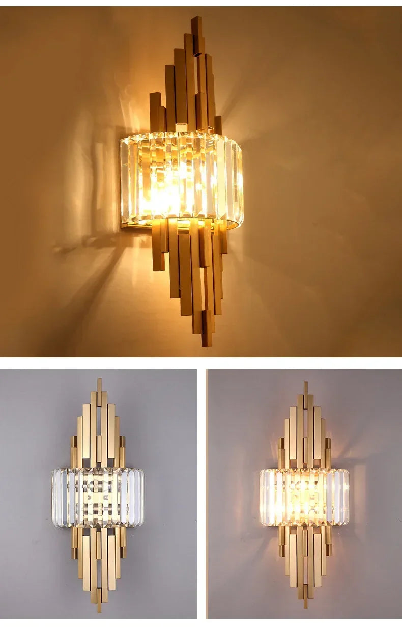 Home Deco Champagne Gold Crystal Wall Lamp