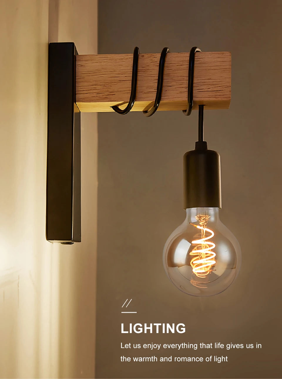 Home Deco Nordic Iron Wood Wall Lamp