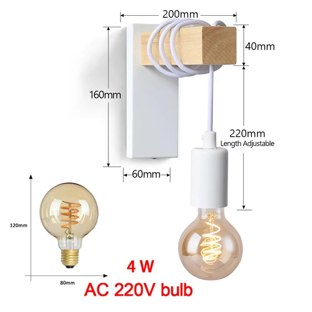 Home Deco Nordic Iron Wood Wall Lamp