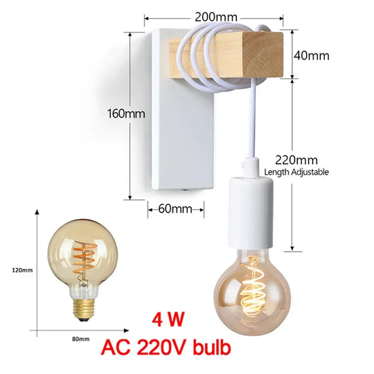 Home Deco Nordic Iron Wood Wall Lamp