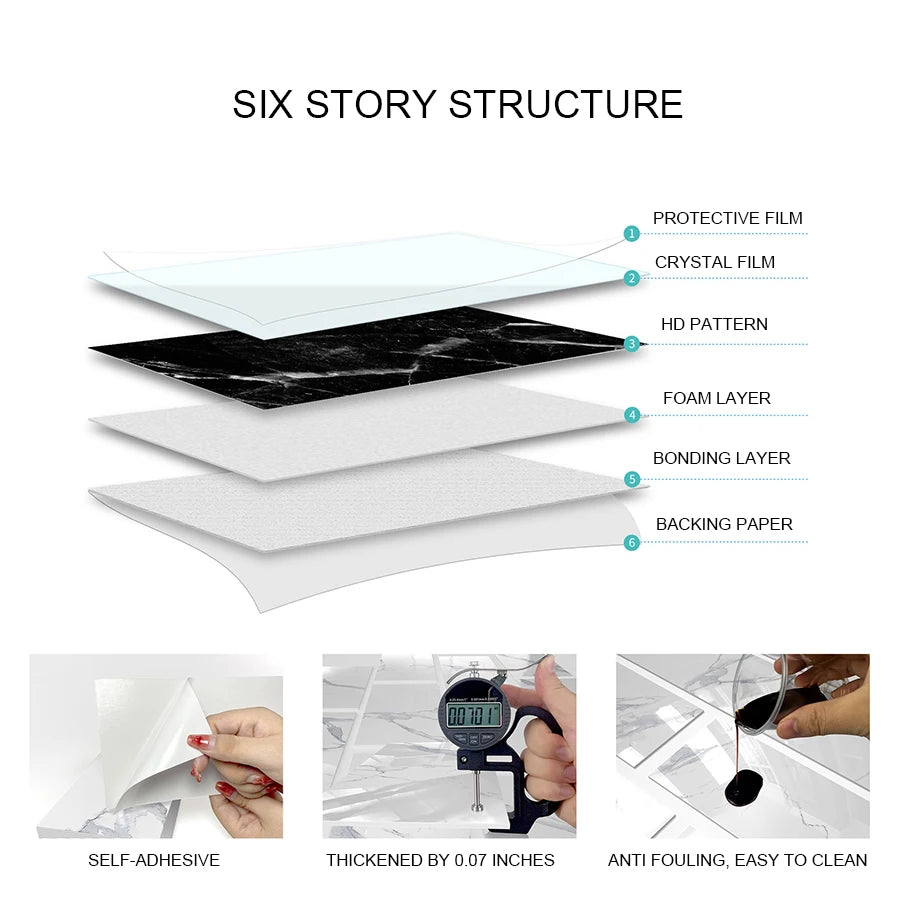 Ava's 16Pcs Marble Tiles Foam Wallpaper