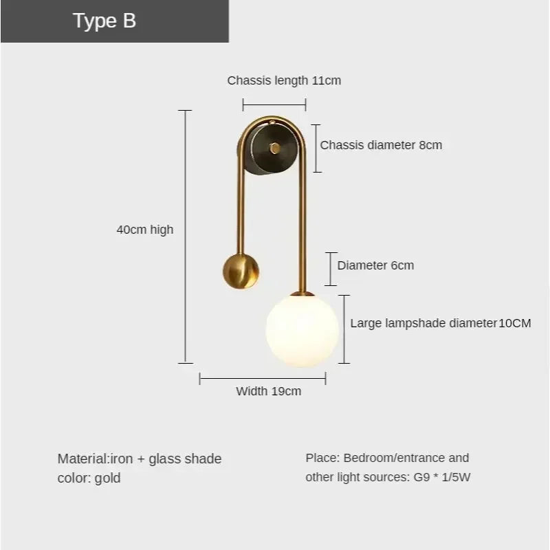 Home Deco Gold Glass Ball Wall Lamp