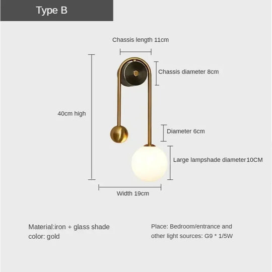 Home Deco Gold Glass Ball Wall Lamp