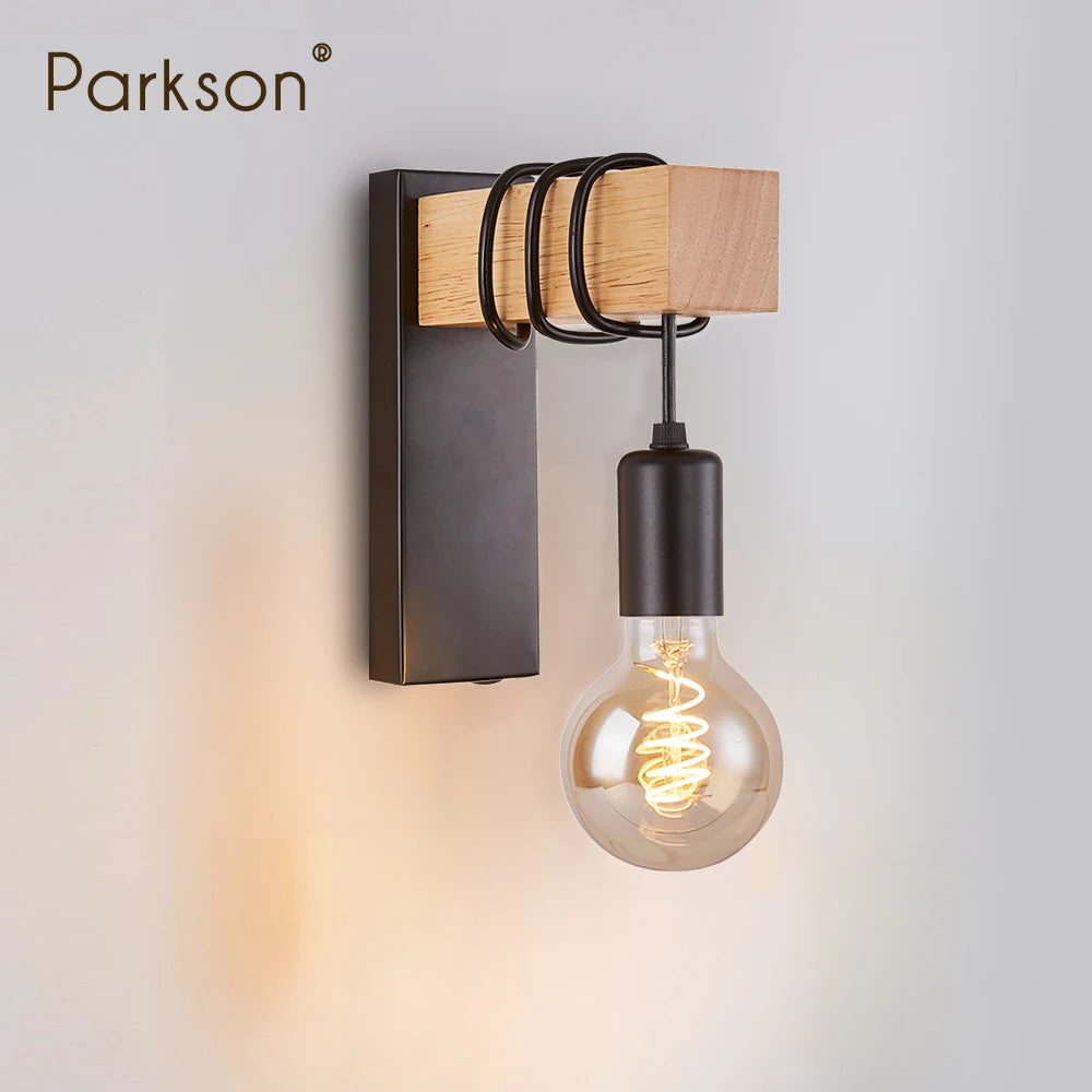 Home Deco Nordic Iron Wood Wall Lamp