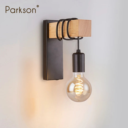 Home Deco Nordic Iron Wood Wall Lamp
