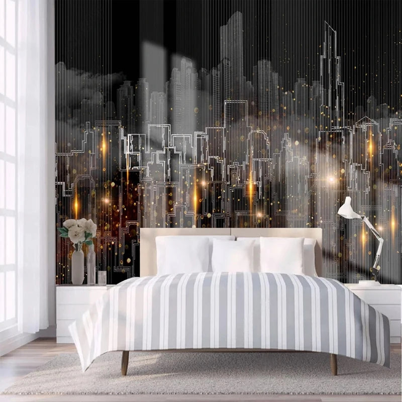 Christina Custom Mural Hand Painted Modern Night City View Wallpaper