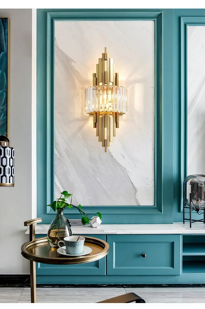 Home Deco Champagne Gold Crystal Wall Lamp