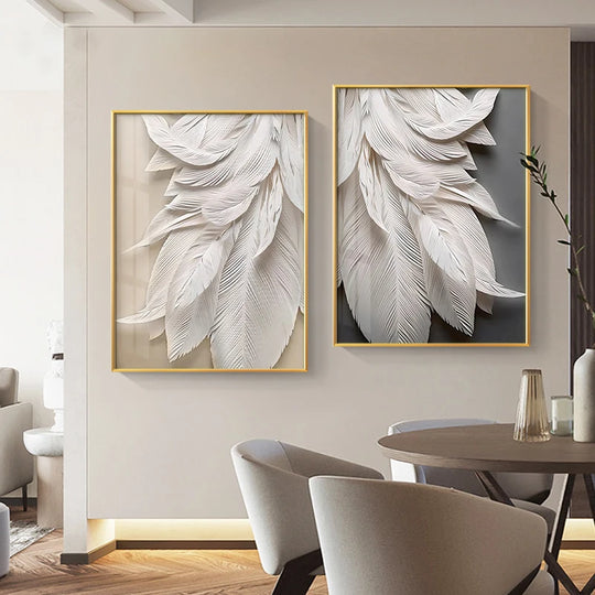 Affiche sur toile moderne avec plumes noires et blanches d'Astrid