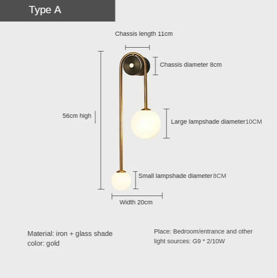 Home Deco Gold Glass Ball Wall Lamp