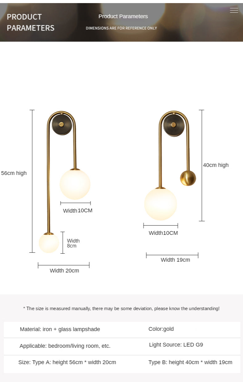 Home Deco Gold Glass Ball Wall Lamp