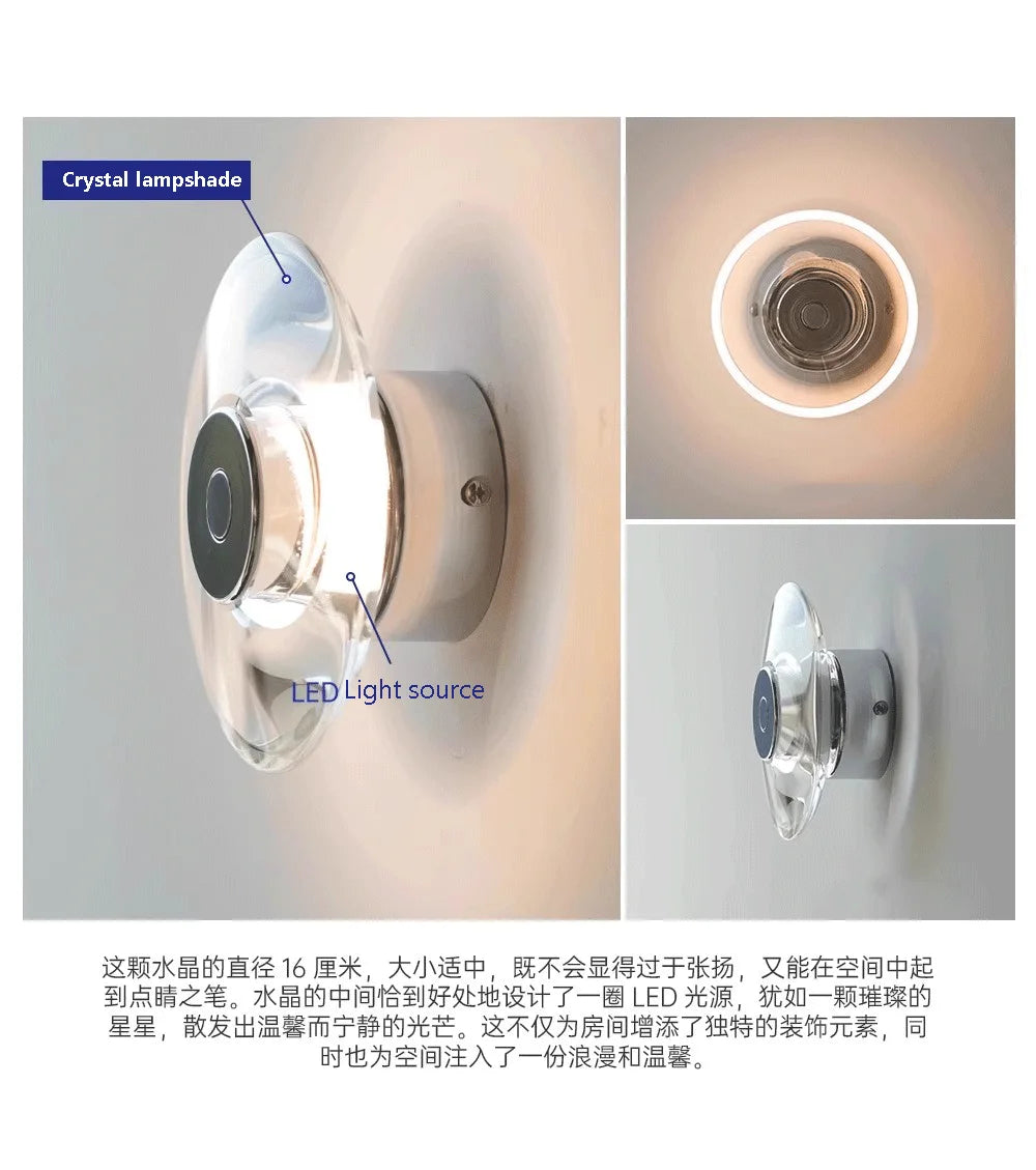 Home Deco Modern Round Crystal Wall Lamp