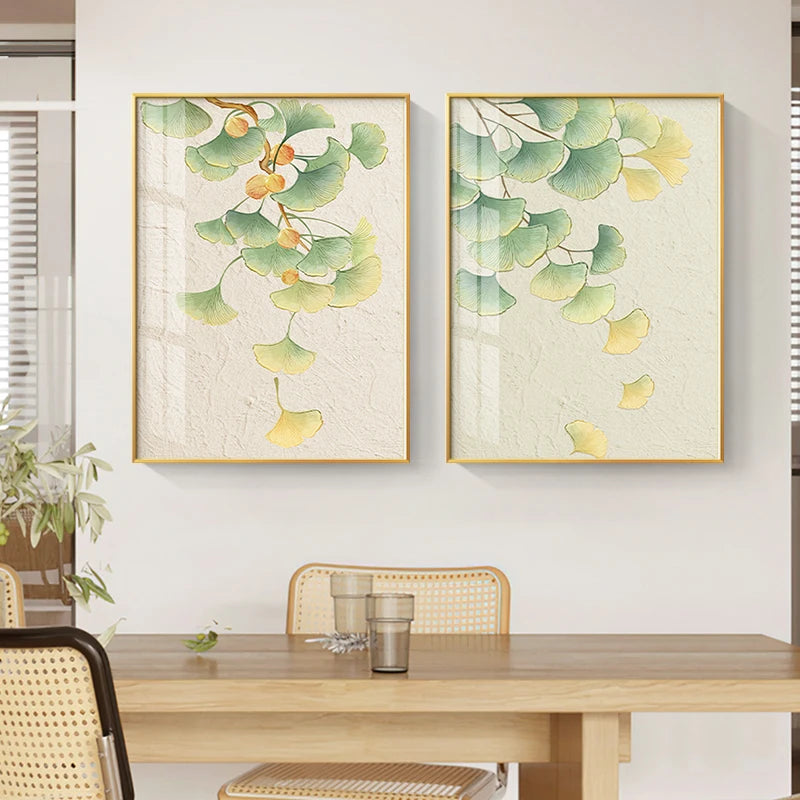 Azalea Green Yellow Ginkgo Leaf Canvas Art Print
