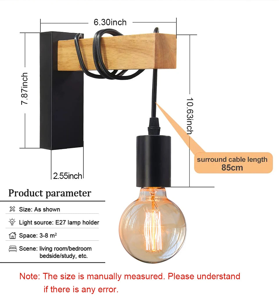 Home Deco Nordic Iron Wood Wall Lamp