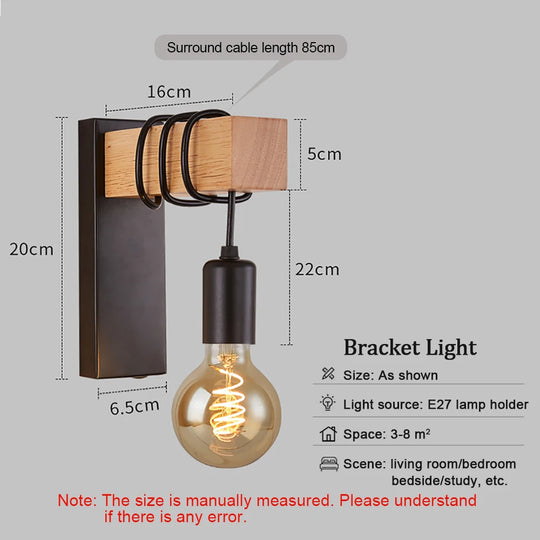 Home Deco Nordic Iron Wood Wall Lamp