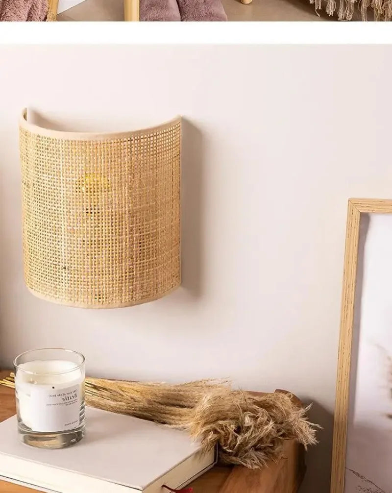 Home Deco Natural Rattan Wall Lamp