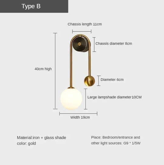 Home Deco Gold Glass Ball Wall Lamp