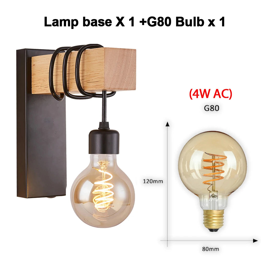 Home Deco Nordic Iron Wood Wall Lamp