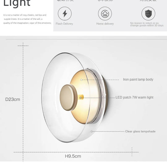 Home Deco Modern Glass Bowl Hanging Wall Lamp