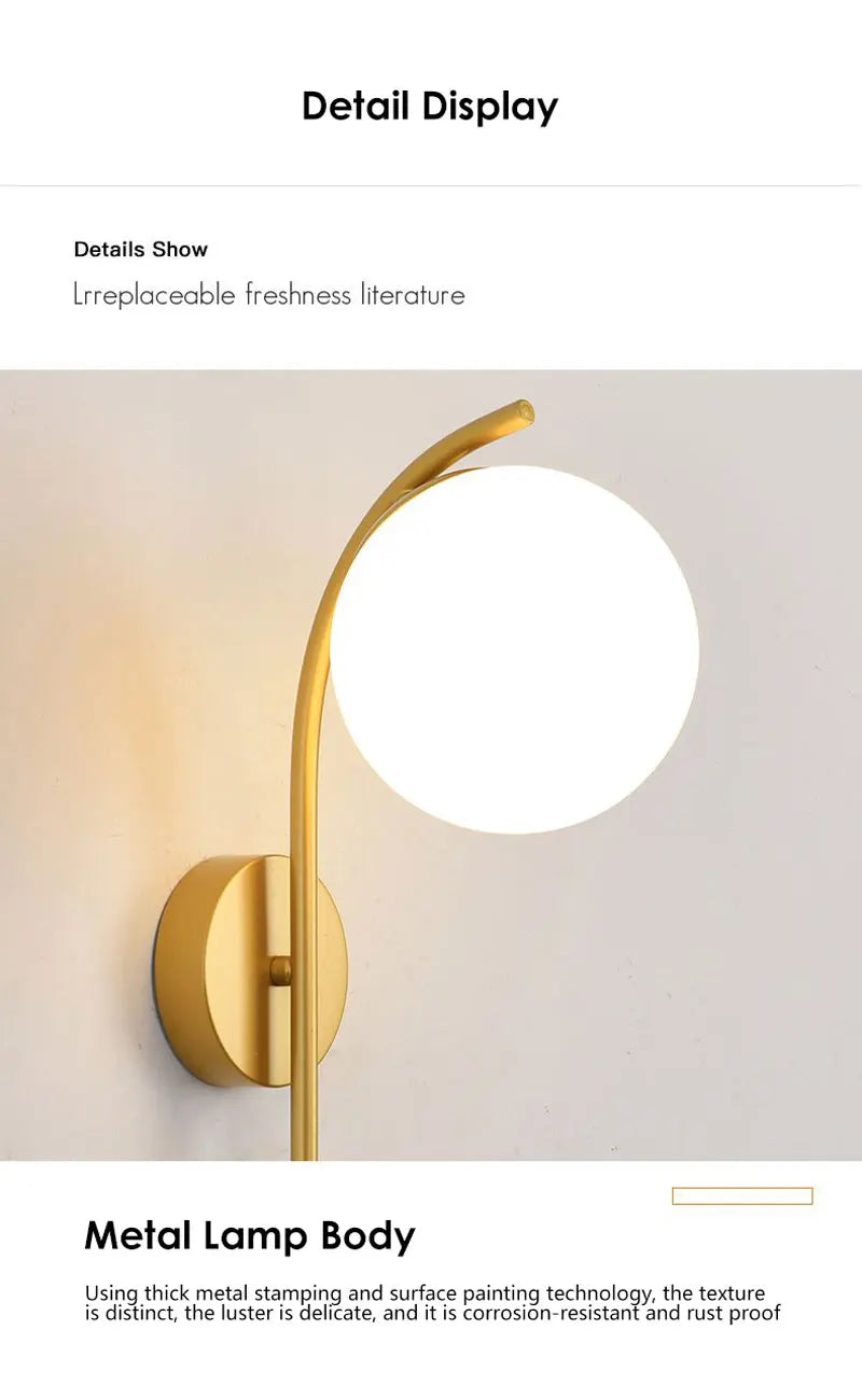 Home Deco Frosted Glass Ball Wall Lamp