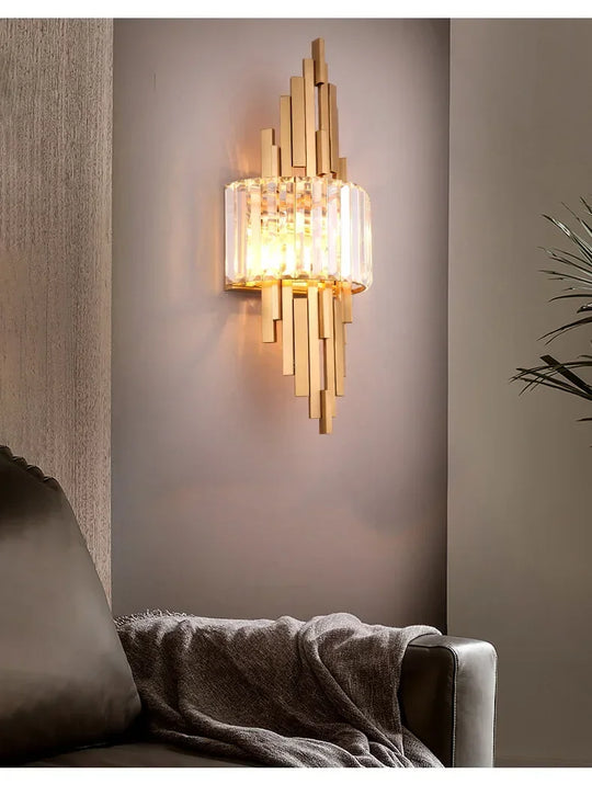 Home Deco Champagne Gold Crystal Wall Lamp
