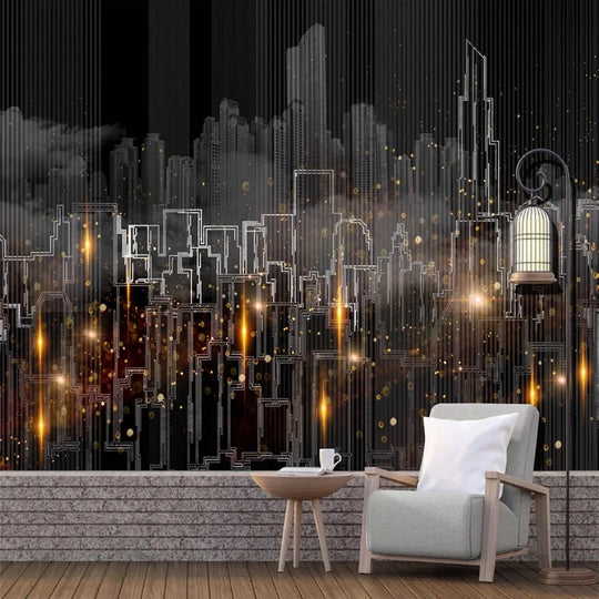 Christina Custom Mural Hand Painted Modern Night City View Wallpaper