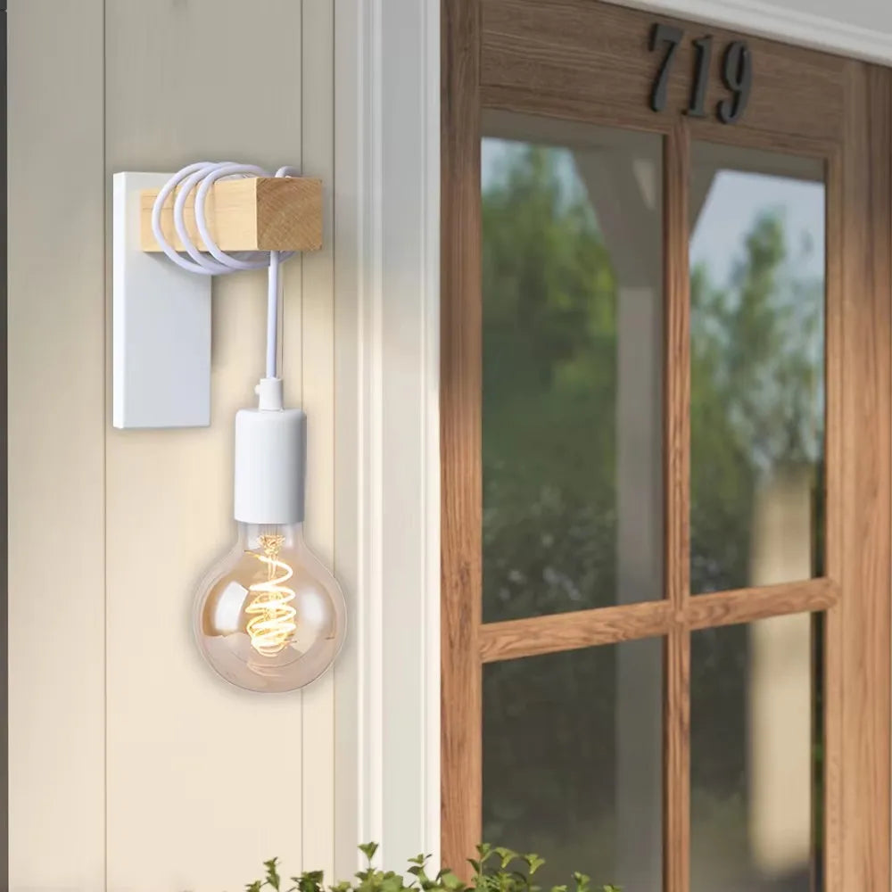 Home Deco Nordic Iron Wood Wall Lamp