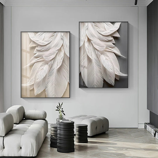 Affiche sur toile moderne avec plumes noires et blanches d'Astrid