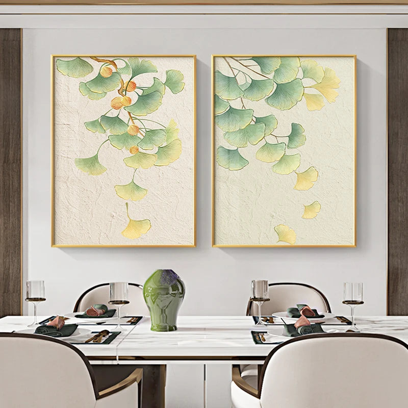 Azalea Green Yellow Ginkgo Leaf Canvas Art Print