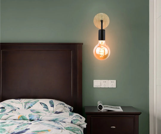 Home Deco Nordic Iron Wood Wall Lamp