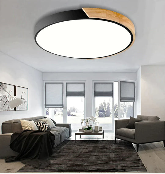 Allison - Nordic Wood Led Ceiling Lights Modern Colorful Bedroom Lamps Round Thin Plafondlamp