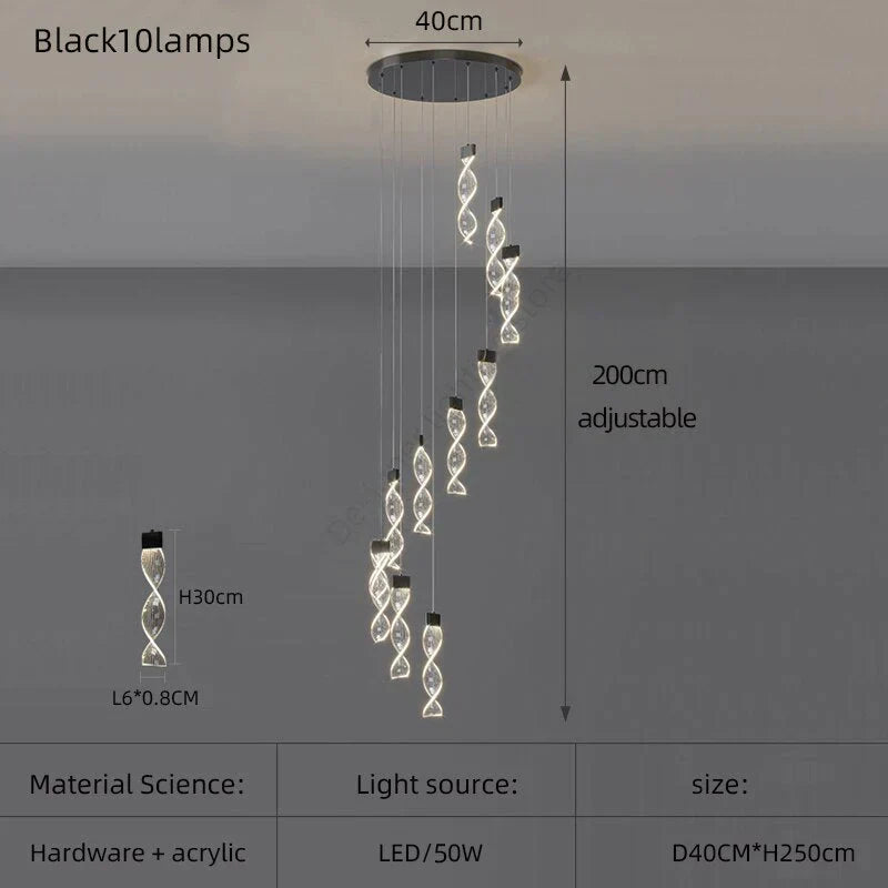 Alura - Designer Spiral Chandelier Black 10 Lamps / White Light