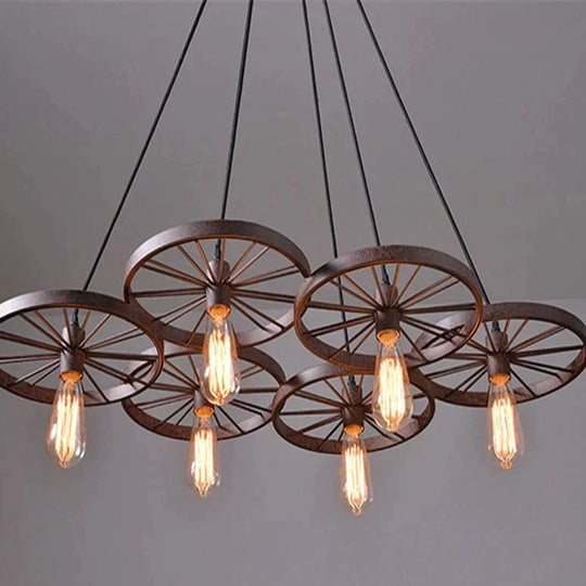 Lustre à roue antique Personnalité créative Lustre rétro en fer forgé pour restaurant et bar
